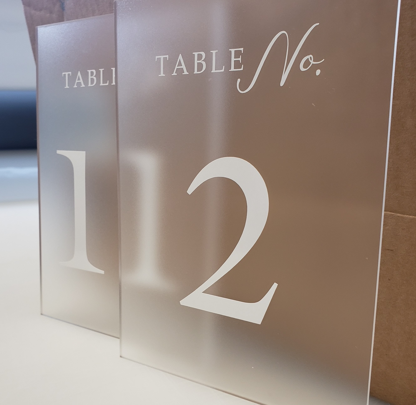 wedding table numbers, frosted